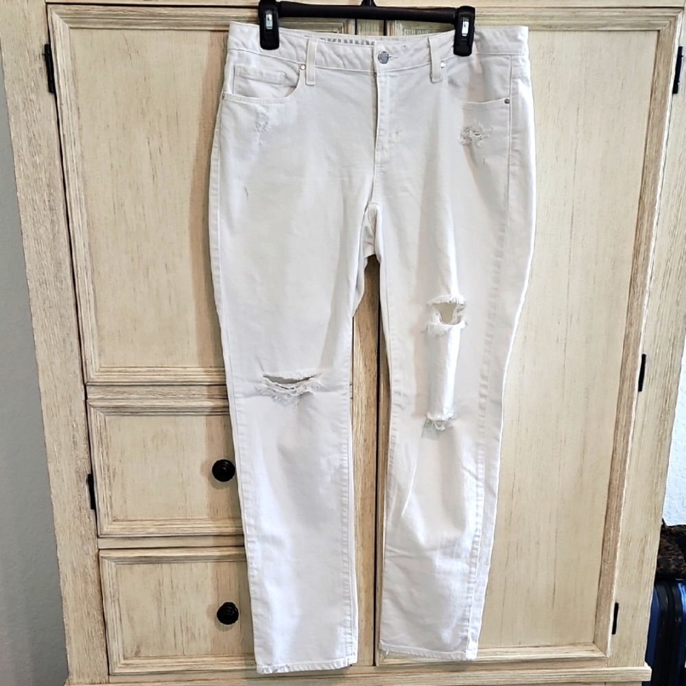 DKNY Women's Distressed Straight Leg Jeans - White